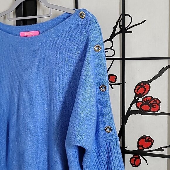 LILLY PULITZER ARNA ABACO BLUE HEATHERED POPOVER PULLOVER TUNIC SWEATER - Picture 4 of 8